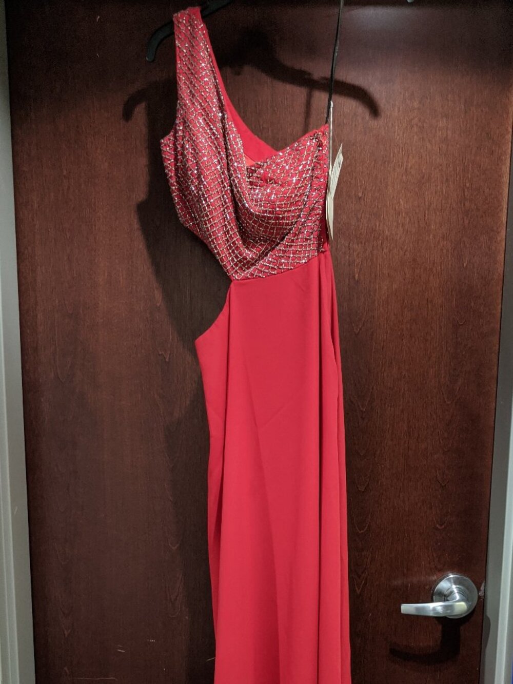 Peak Evenings 1004 Size 4 Red Asymmetrical Cut out Prom Dress